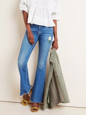 MOTHER The Weekender Fray 25 Jeans Gold Rush Flower Flare Boho